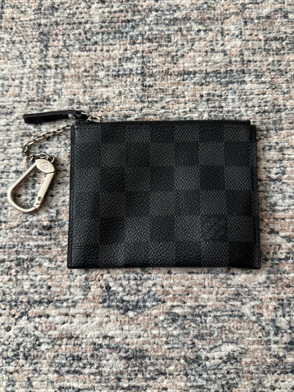 Louis Vuitton Black Checkered Zip Card Pouch with Key Clip